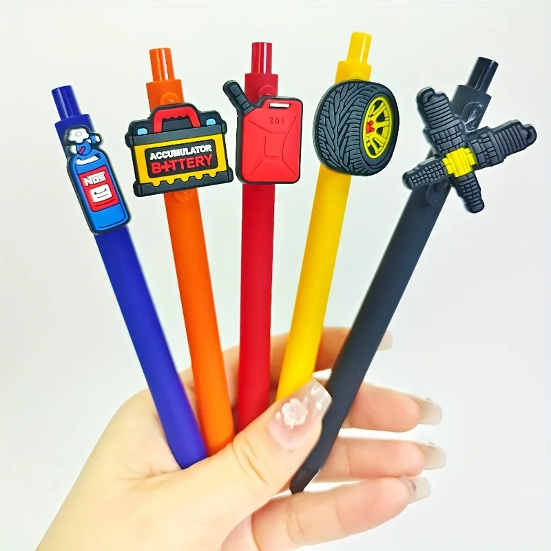 10 قطع من سلسلة قطع غيار السيارات للإطارات، قلم رقعة مطاطي ناعم PVC، قلم محايد، قلم امتحان موسم المدرسة، نمط عشوائي #4