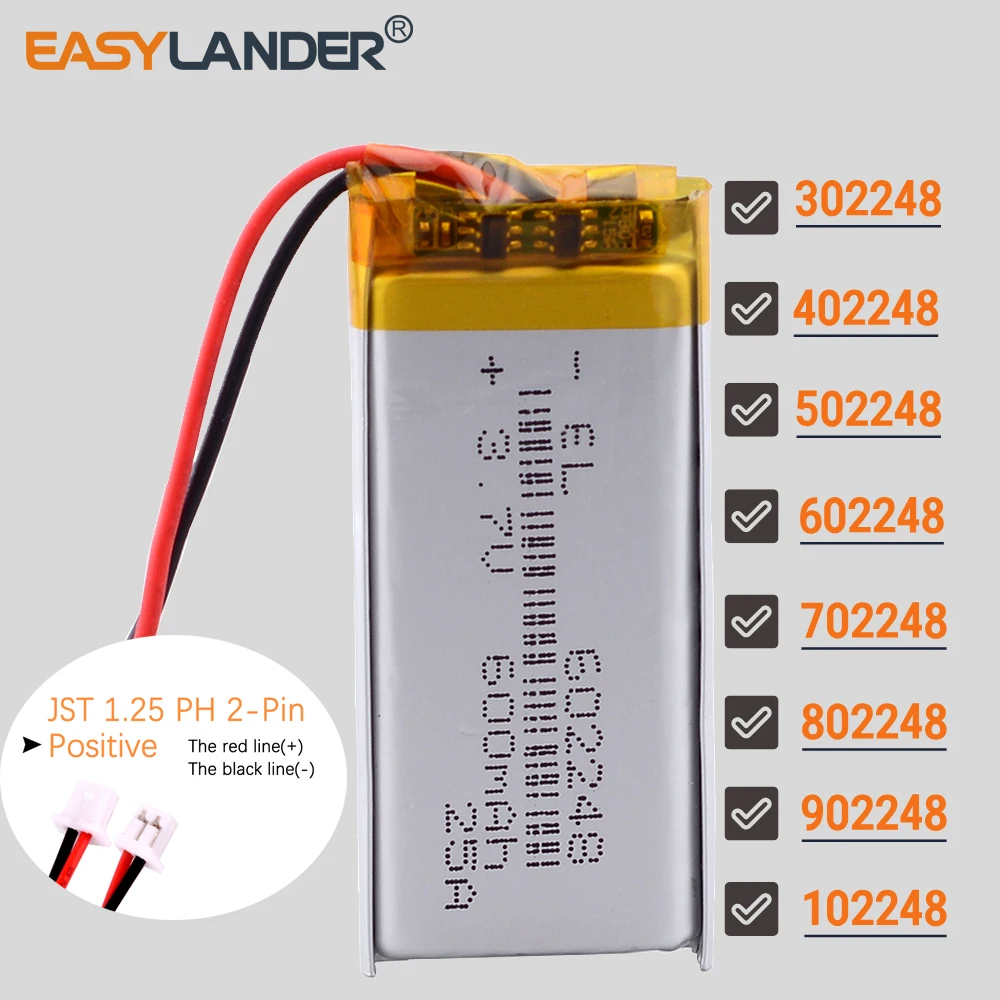 

JST PH1.25mm 2Pin 602248 3.7V 650mAh Lithium Li-ion Polymer Battery 802248 902248 102248