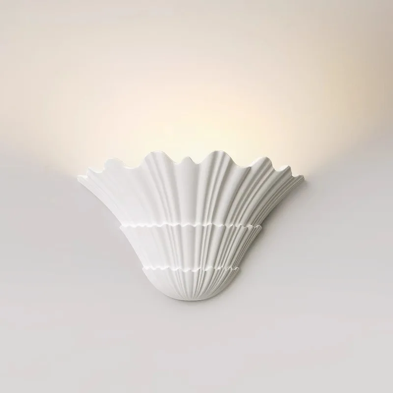 French Shell Lamp Bedroom Bedside Plaster Wall Light Wabi Sabi Baroque Style Living Room Background Hallway Lighting Fixtures view 2