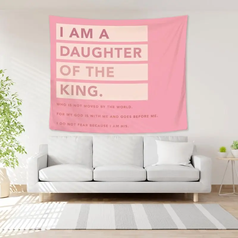 VIKAMA Daughter of the King Pink Quote Wall Tapestry Christian Religious Scripture I Do Not Fear Bible Verse Bedroom Living Room