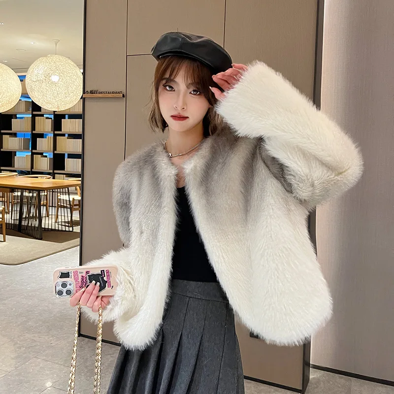 

Warm Fluffy Faux Fur Jacket Coat Women Loose Long Sleeve V-neck Female Cardigan Winter Fashion Lady Overcoat Streetwear