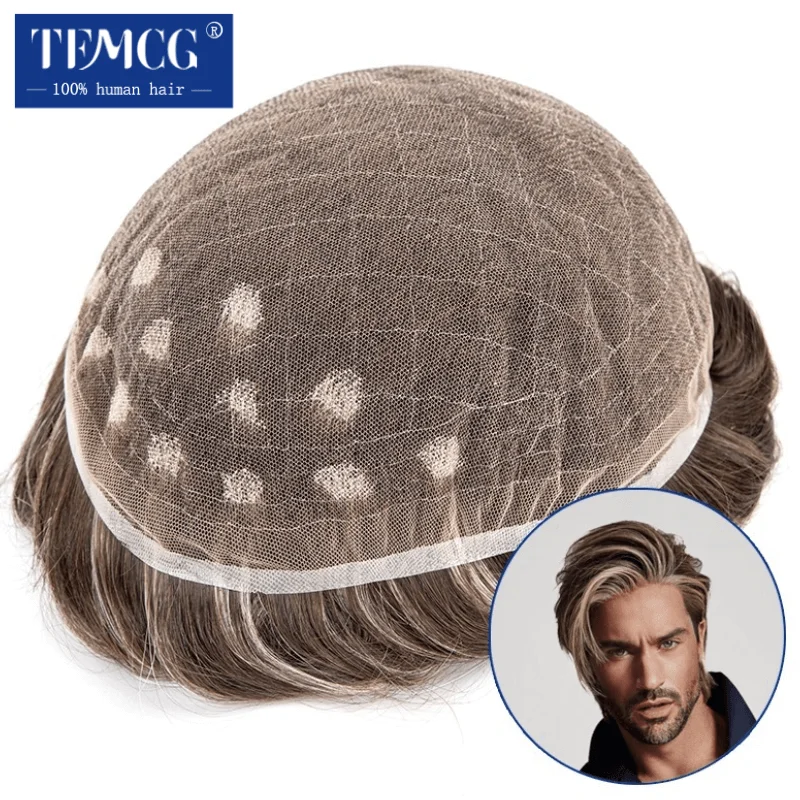 Swiss Lace Base Male Hair Prosthesis Toupee men Customized Breathable Wigs For Men 100% Natural Human Hair Replacement System