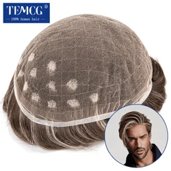 Pelucas transpirables personalizadas para hombres, Base de encaje suizo, prótesis de cabello masculino, tupé, sistema de reemplazo de cabello humano 100% Natural