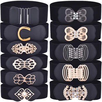 女性弾性ワイドベルトファッションレディースドレスストレッチ厚いビッグサイズウエストベルト