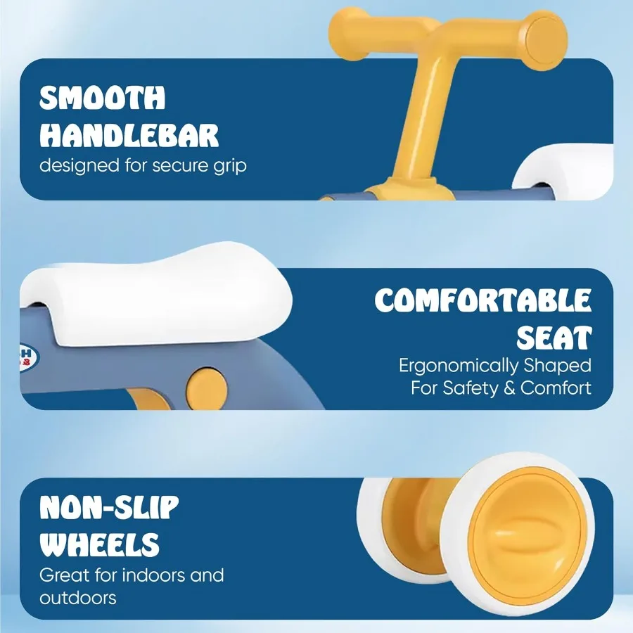 Babyloopfiets voor kinderen - Geen pedaal 4 stilte wielen en zachte zitting eerste fiets, peuterwandelaar voor jongens en meisjes, met licht, Musi