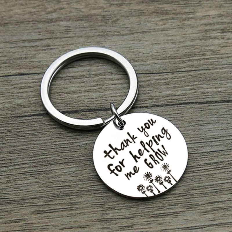 Metal Teacher Keychain Engraved Thank You For Helping Grow Keyring Jewelry For Teacher's Day Gift