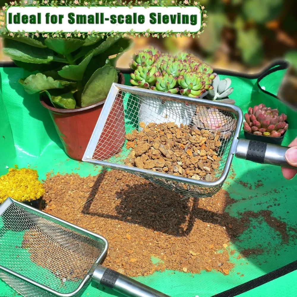 Soil Sifter for Gardening, Soil Sieve Compost Sifter with Repotting Mat, 3.8/5mm Mesh Sieve, Garden Sifter Shovel for Rocks