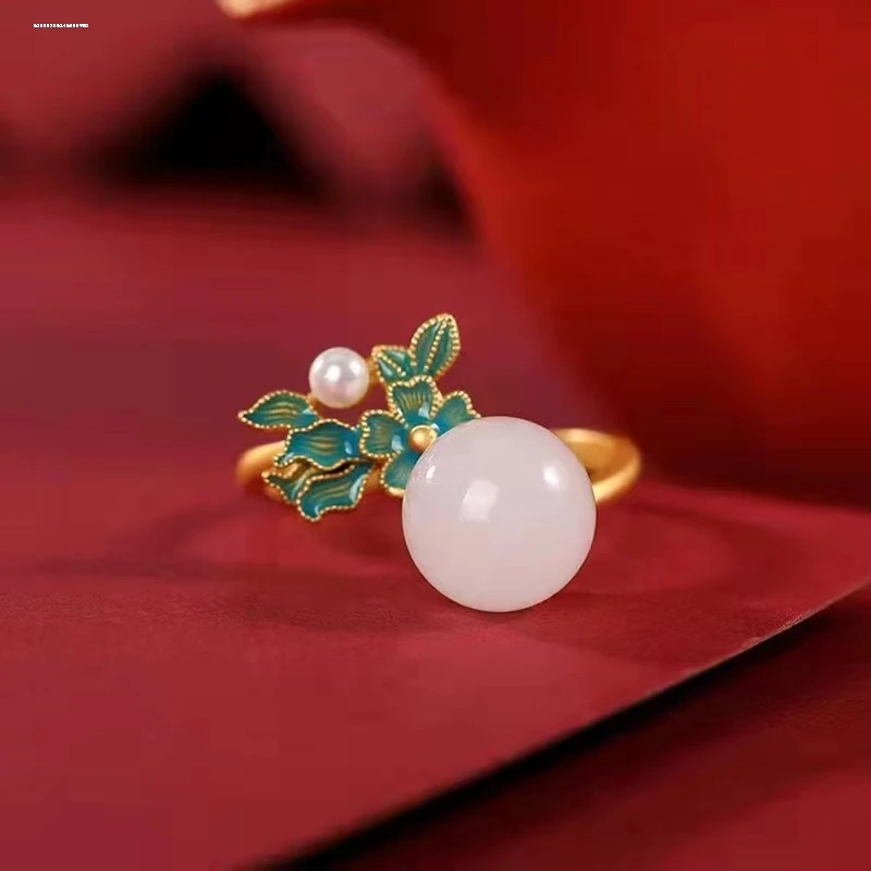 

Серебряное кольцо с белым агатом и цветком сливы для женщин, роскошное винтажное кольцо в дворцовом стиле, модный ювелирный аксессуар