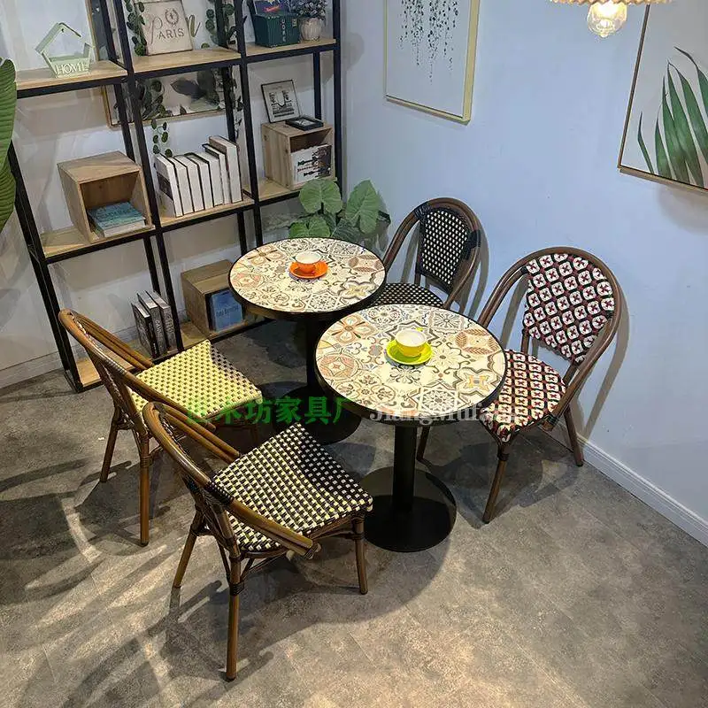 Outdoor French dining chair Leisure rattan chair Cafe Table, chair Backrest stool Open-air B & B Balcony Courtyard