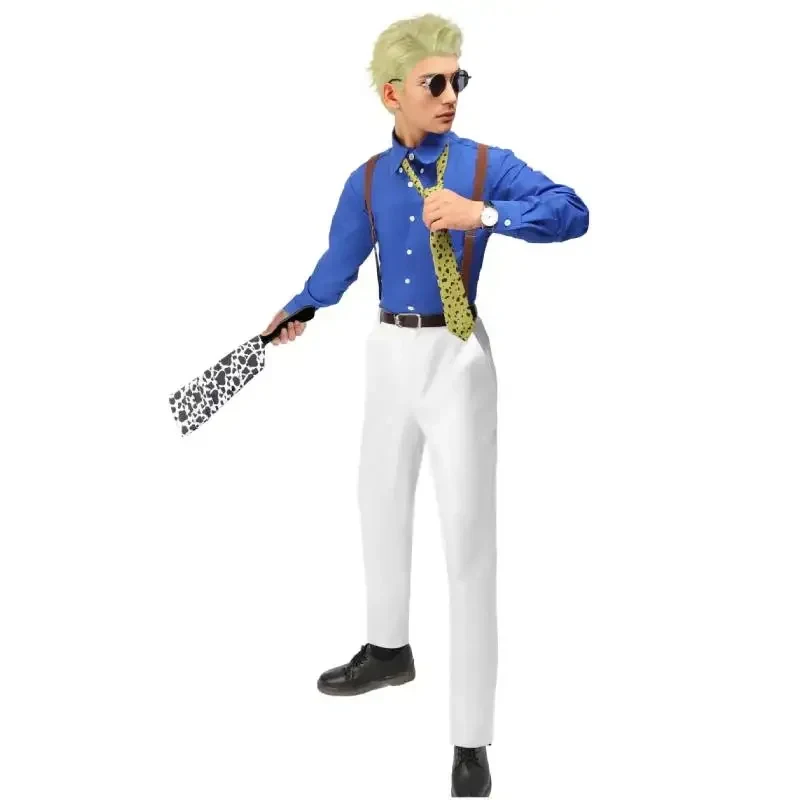 x,3;f\6;h/NewDazcos Kento Nanami cosplay costume men's US size shirt pants uniform suit with tie suspender glasses Hal6;j'3\y,8/ view 2