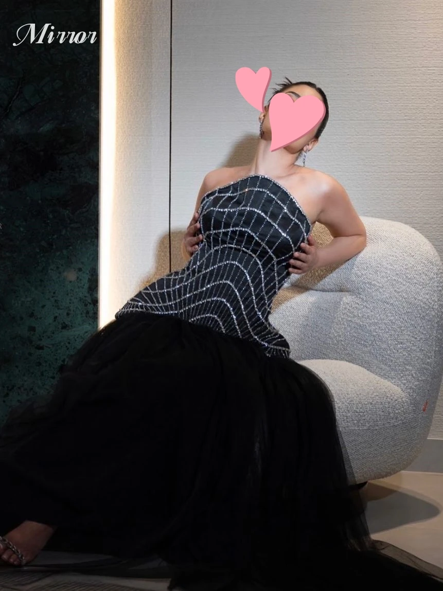 Spiegel kleid elegante Vintage sexy schwarze Kristall Perlen träger los anpassen formelle Gelegenheit Ballkleid Abend Party Kleider