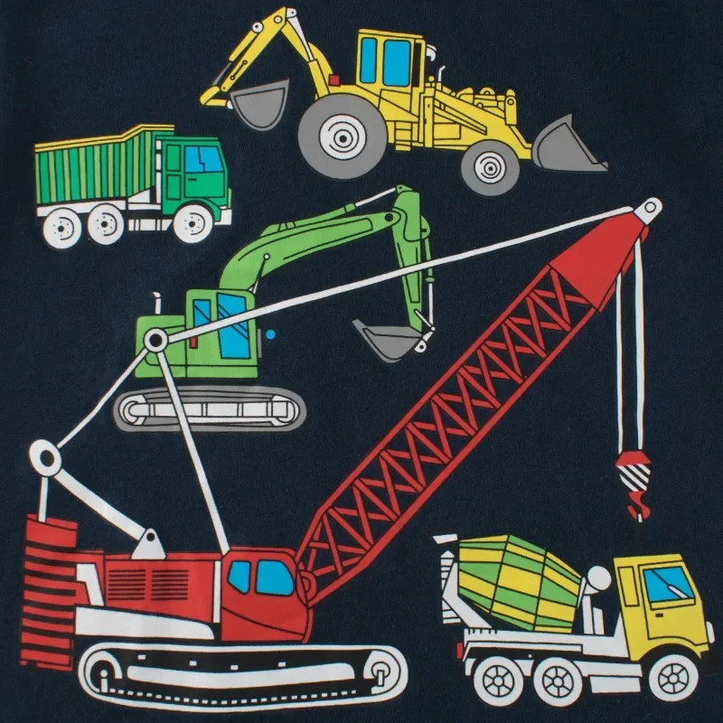 2024 Cartoon Excavator Print Boys T Shirt for Summer Children's T-Shirts Short Sleeves O-Neck Kids Clothes Toddler Cotton Tops