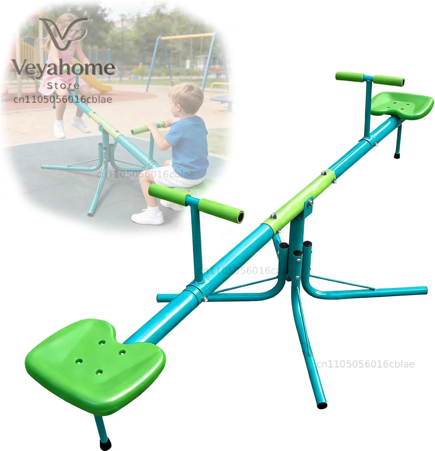 Teeter Totter Seesaw for Kids Outdoor-Sit and Spin Teeter Totter with 5-Prong Support Legs, Playground Equipment with