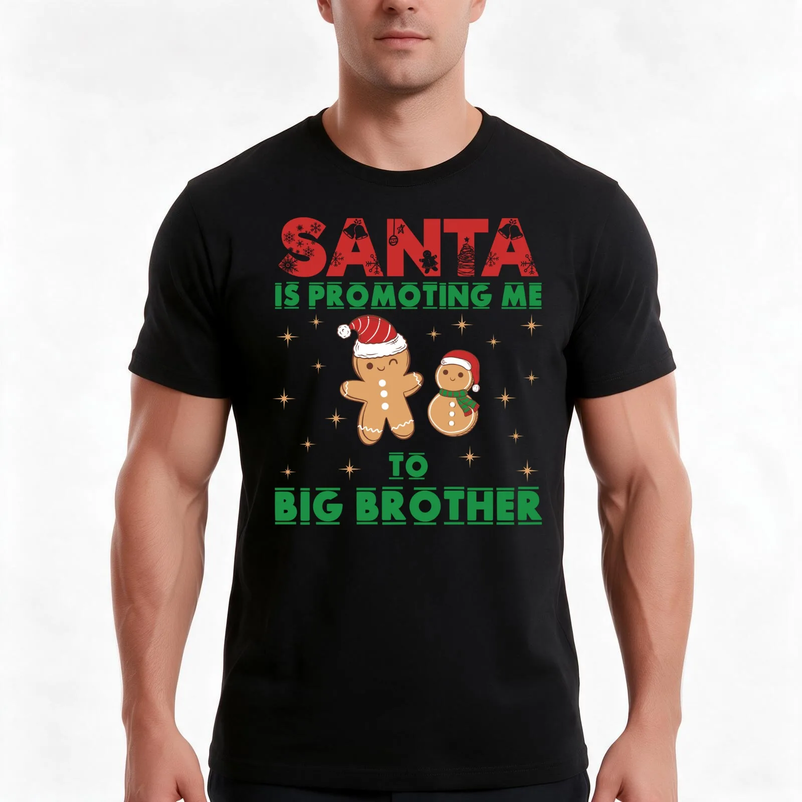 Santa is Promoting Me to Big Brother - Baby Sibling Pregnancy Announcement (Red and Green Text) T-Shirt, Vintage Graphic Print