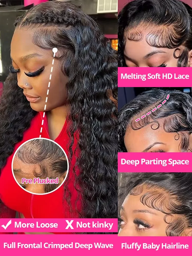 30 40 Inch 13x6 Deep Wave Human Hair Wigs 13x4 HD Lace Frontal Hair Wig Lace Front Human Hair Wig 220% Preplucke Remy Curly Wigs image 4