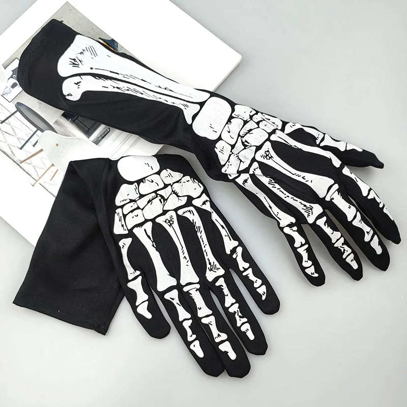 1Pair Halloween Skeleton Gloves Unisex Adult Trick Dark Wind Convex Gloves Skeleton Ghost Festival Costume Mittens Accessories