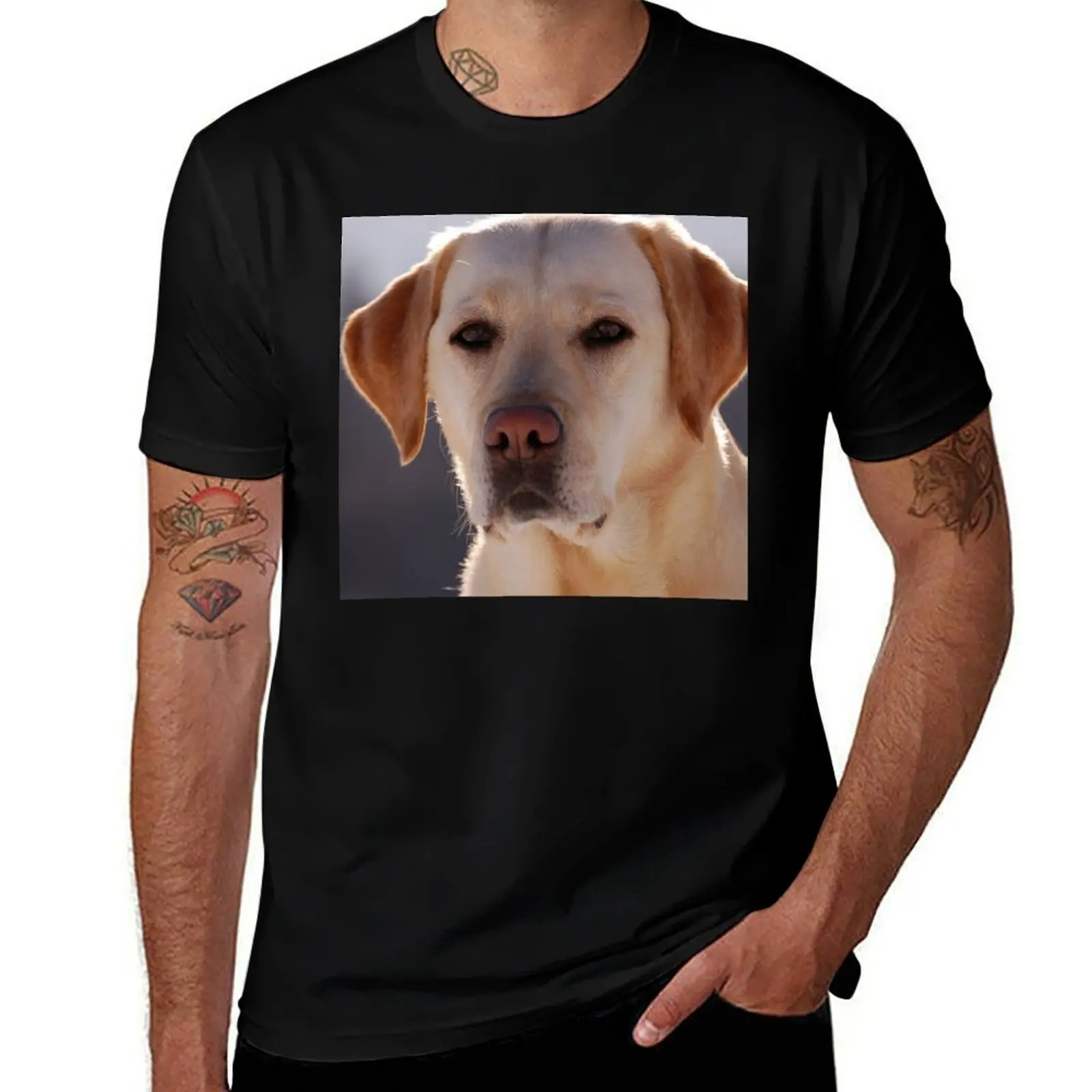 

Portrait of A Golden Labrador Dog T-Shirt man t shirt designer t shirts for man pack cotton cotton tshirt 100% T-Shirt