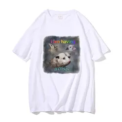 Funny Possum Meme Graphic T-shirt I Am Having A Crisis Possum Word Art T Shirt Cute Men Women Casual Oversized Tshirt Streetwear