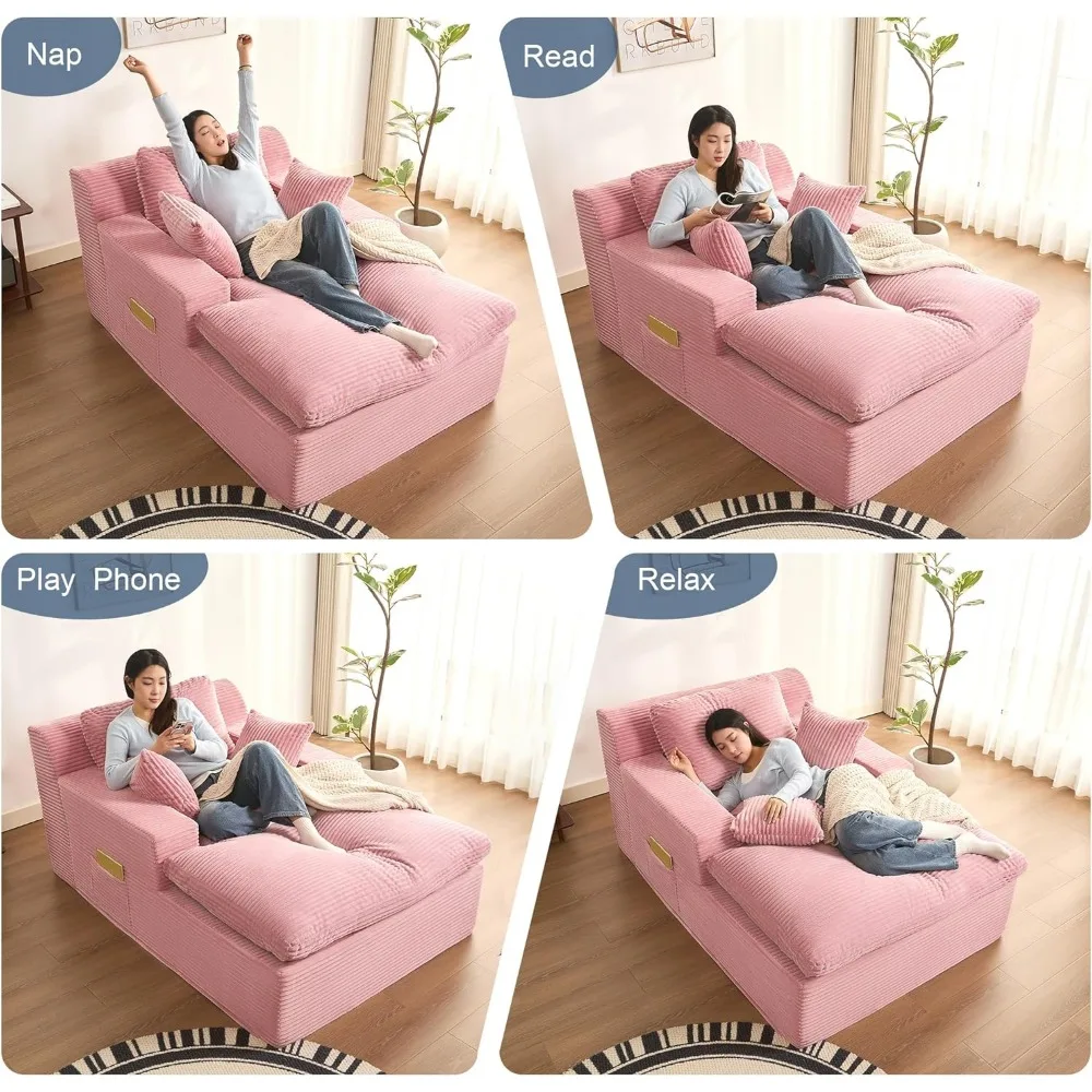 "Espreguiçadeira interna grande de 63 polegadas, camada macia em nuvem, sofá-cama conversível com almofadas removíveis e bolso lateral