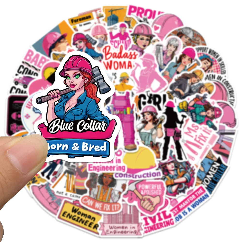 50pcs Female Engineer Sticker For Luggage Fridge Closet Wallet Backpack Diary Envelope Label Magazine Decal Labor Day Sticker
