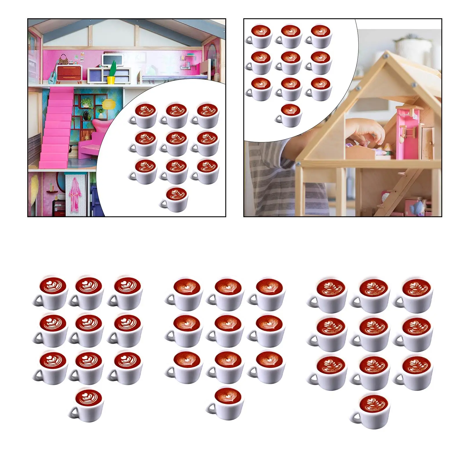 10Pcs Dollhouse Coffee Latte Model Mini Kitchen Toy Simulated Latte Art for Cafe Bar Kitchen Dolls House Life Scene Accessories