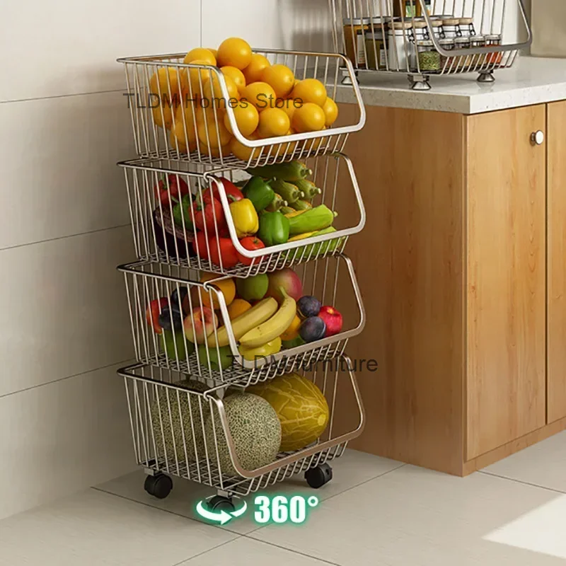 

Kitchen Storage Racks Floor Multi-layer Cart Home Vegetable Storage Rack Vegetable Basket 304 Stainless Steel Fruit Storage Rack