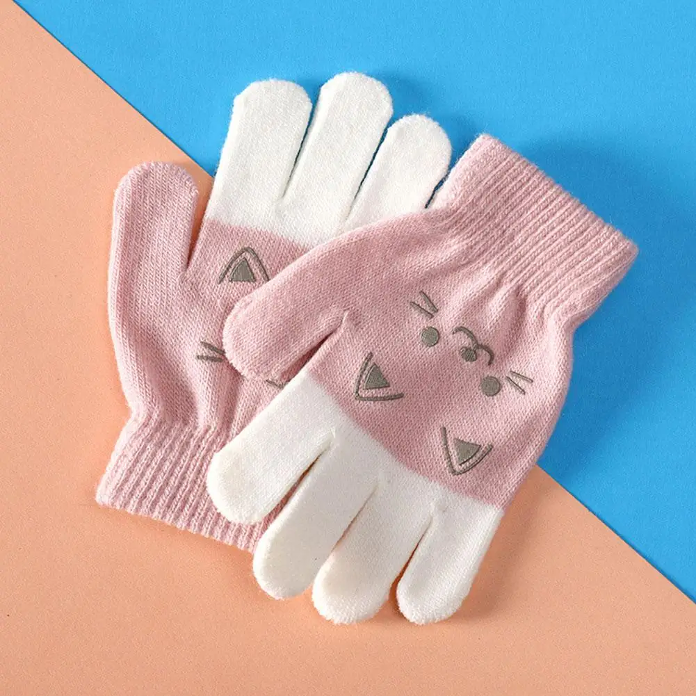 Kids Winter Gloves Cute Cartoon Animal Knitted Full Finger Warm Soft Stretch Mittens For Boys Girls