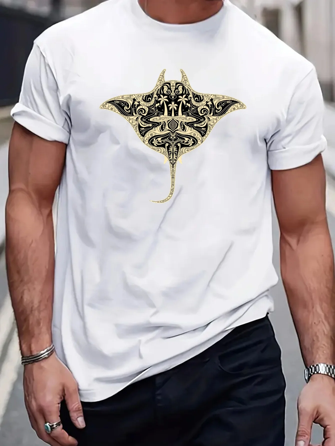 Nssdf Men's Pure T-Shirt, Summer Men's T-Shirt, Men's Sports T-Shirt, Micro-Elastic Knit Fabric, Printed T-Shirt, Regular Fit, Micro-Elastic Apparel, Graphic T-Shirt, Casual Style, Summer T-Shirt