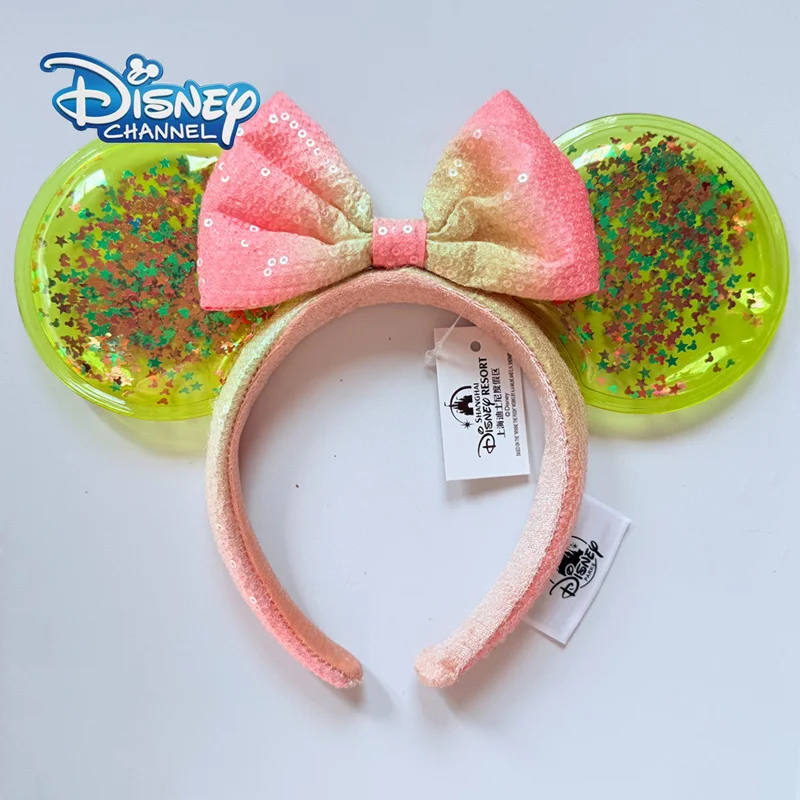 

Disney Minnie Mouse Ears Headband Neon Green Confetti Sequin Ears with Pink-Gradient Bow Disney For Theme Parks & Parties