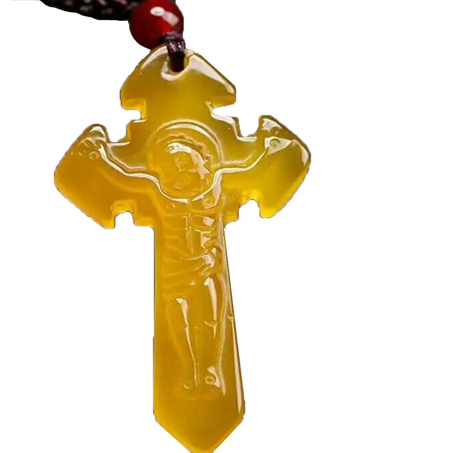 

Koraba Fine Jewelry Clin-kk женский желтый агат королева христианский крест Иисус кулон ожерелье из агата драгоценный камень