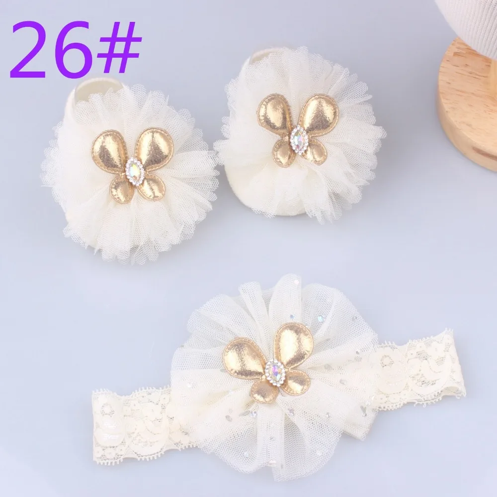 

Cute Cotton+Lace Baby Headband Socks Set Socks Anti-slip Pearl Bows Baby Turban Comfortable Newborn Hair Band