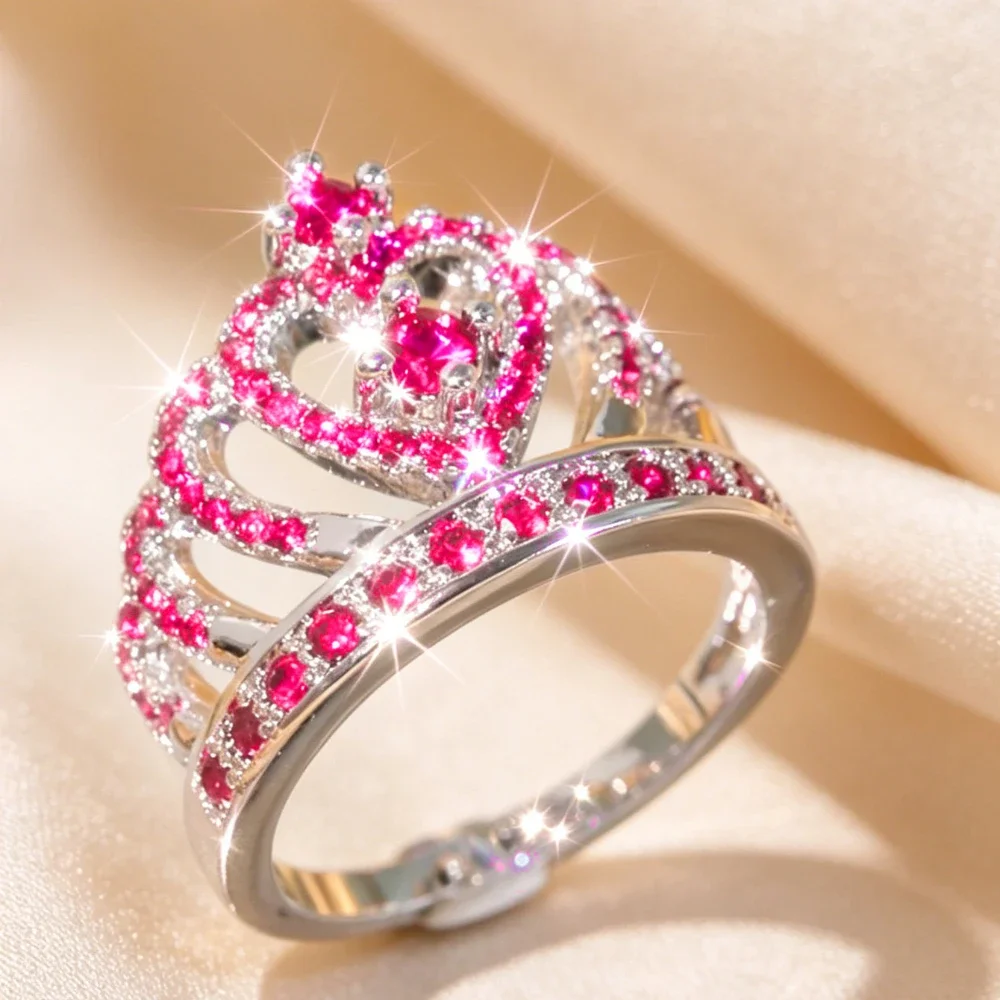 1PC Luxurious Elegant Queen Style Crown Wide Ring, Hollowed-out Craft With Shining Gemstone Inlay, Romantic Engagement Jewelry, Wonderful Gift Choice for Wife, Lover on Proposal and Engagement Ceremony