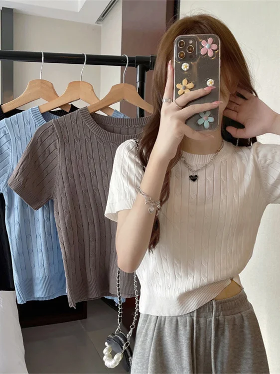 

Color round Ne ort Sve Women's Sweater Street Sle Knitted Top Thin Summer Casual Wear Chinese Production