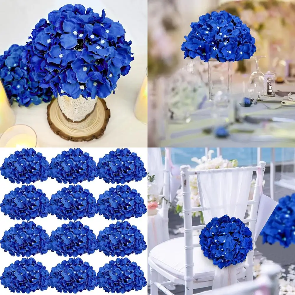 

Набор из 12 искусственных гортензий королевского синего цвета с подставкой, диаметр 8 дюймов, для свадебного и праздничного декора