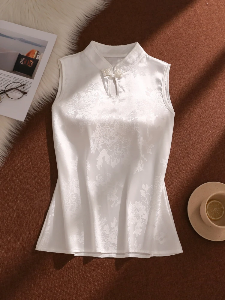 

New Chinese Sle Women's Loose Fit Svel Stand Collar Vest Inner Wear Slimming Base irt Printed Faion Top