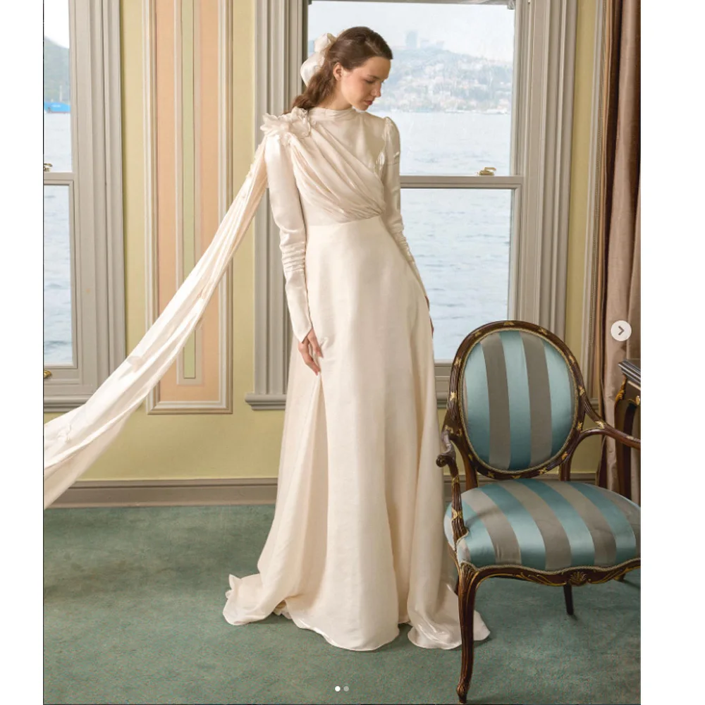 

Simple Wedding Dresses Woman Formal Long Sleeve Mermaid Bride Gowns High Neck Vestidos De Novia فساتين سهرة customized