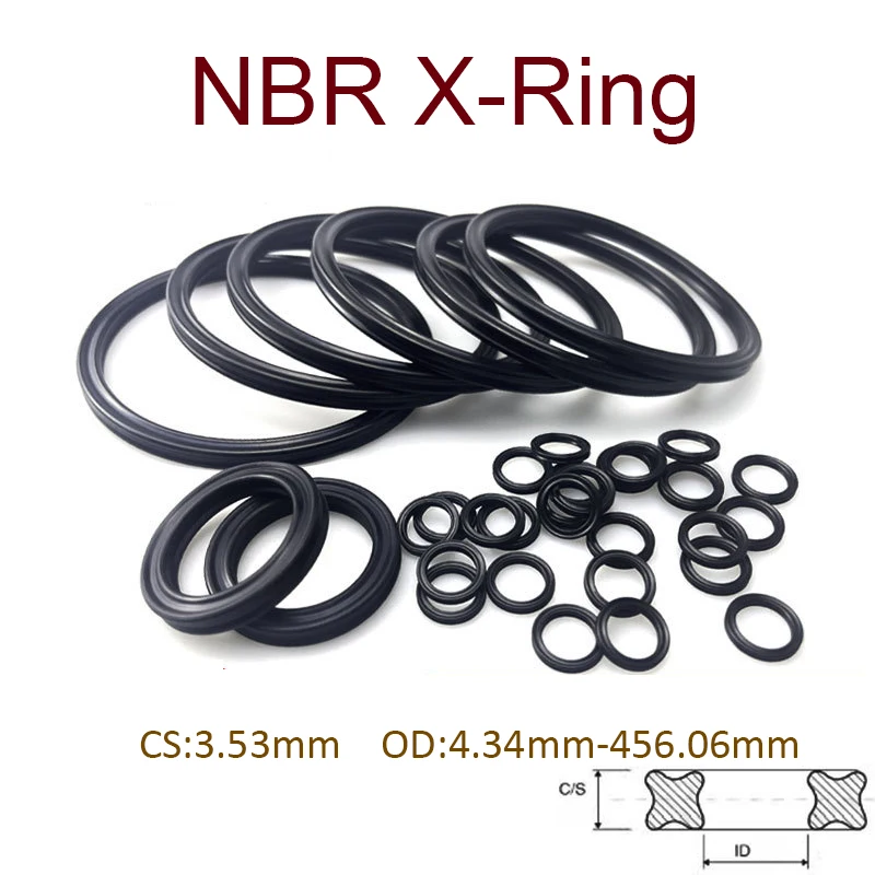 

NBR X-Ring Black Nitrile Butadiene Rubber Sealing Washer For Hydraulic Cylinders Piston Rods CS 3.53mm ID 4.34-456.06mm