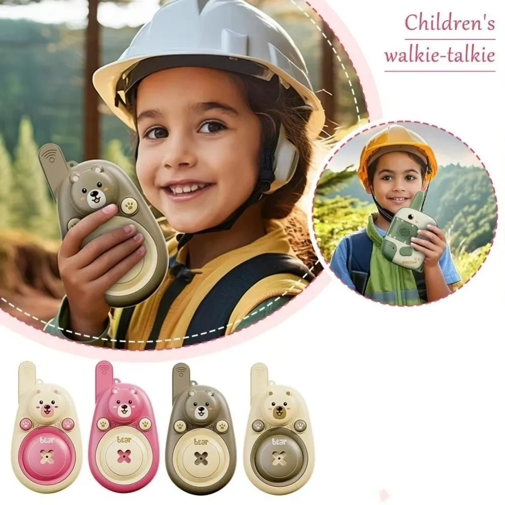 2 pçs dos desenhos animados urso crianças walkie talkies transmissor de rádio interativo de longo alcance brinquedos com cordão remoto intercom aventura