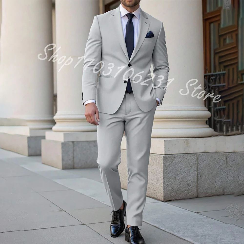 

Men's Suits Grey Costume Homme Slim Fit Formal Best Men Wedding Tuxedo 2 Piece Sets Jacket Pants Business Trajes De Hombre