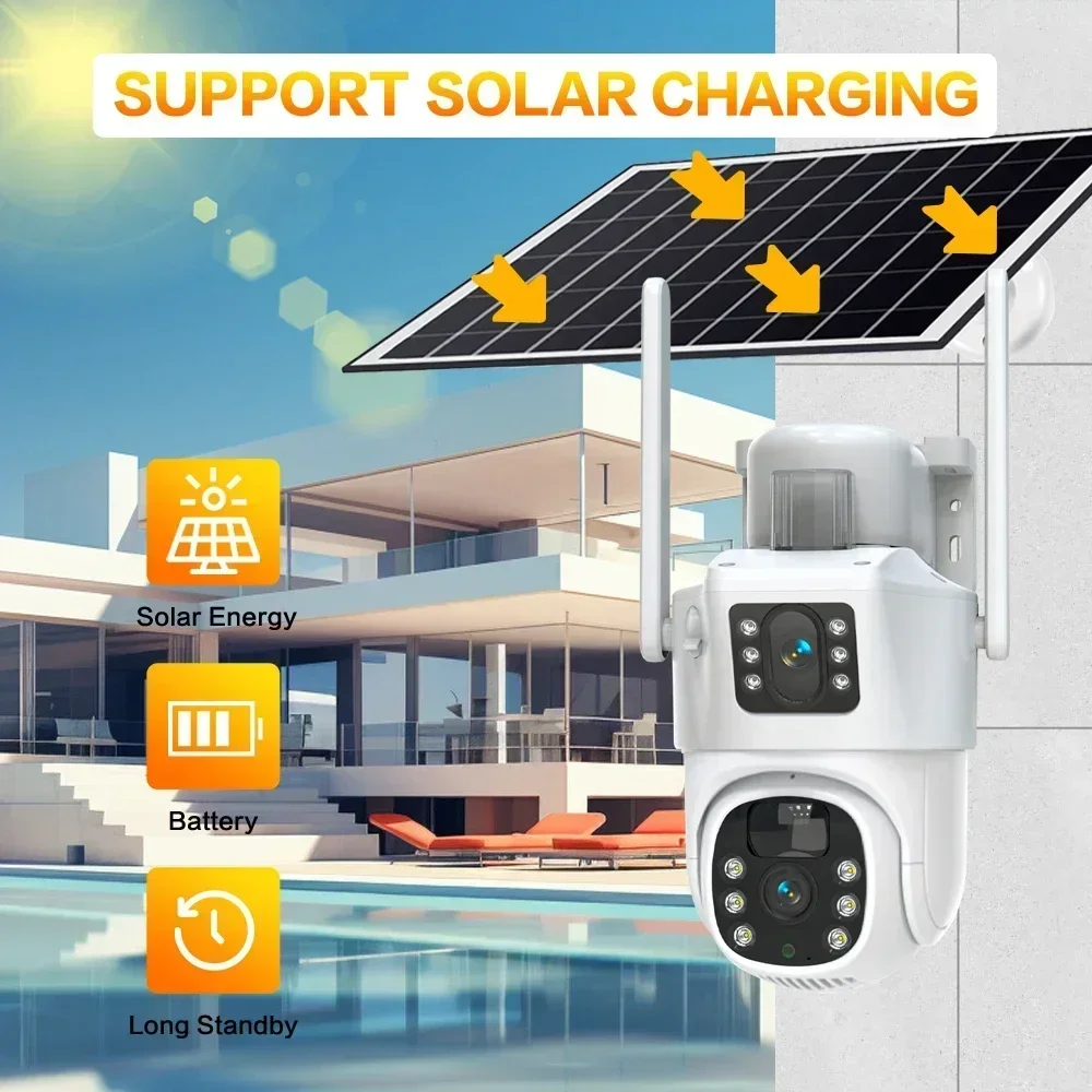 Imagem -02 - Outdoor Dual Lens Solar Câmera 4g Cartão Sim 8mp 4k Cctv Câmeras de Bateria Smart Home Security Monitoring Vigilância