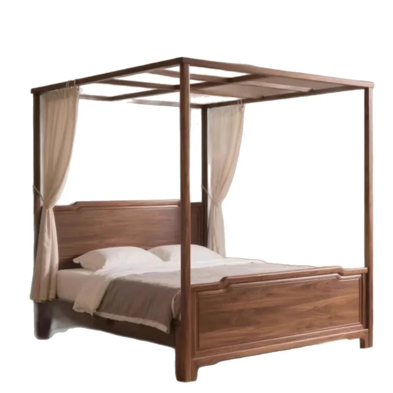 

New Chinese-style pullout bed Solid wood shelf bed Four-poster double bed
