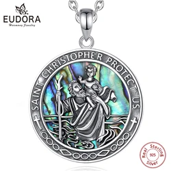 Eudora 925 Sterling Silver st christopher Necklace for Men Women Abalone Shell Michael Christian Pendant Religious Jewelry Gift