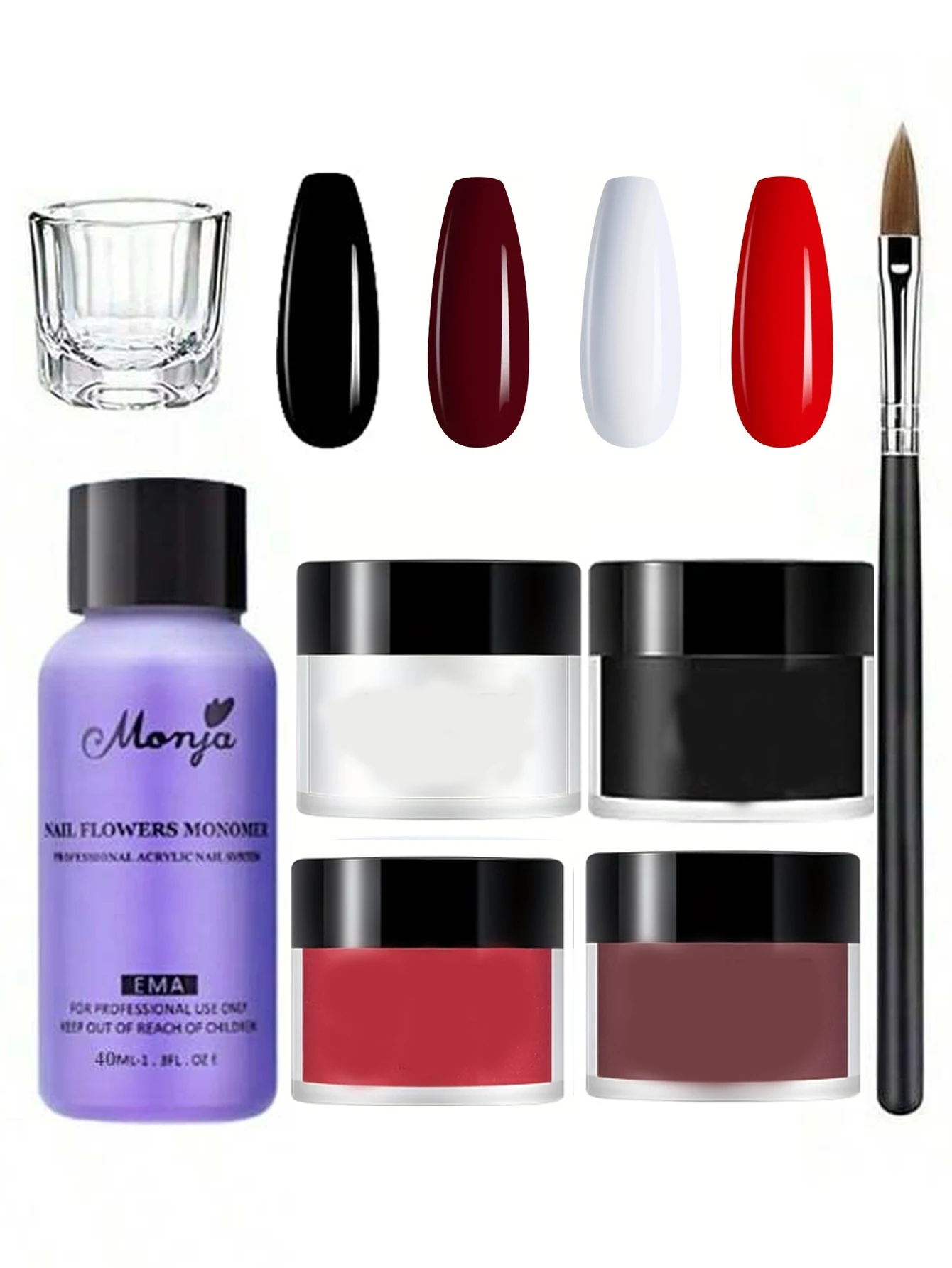 7개 네일 아크릴 파우더 세트, 크리스탈 아크릴 액체 네일 아트 키트, 네일 브러쉬 - 초보자를 위한 매니큐어 도구 세트