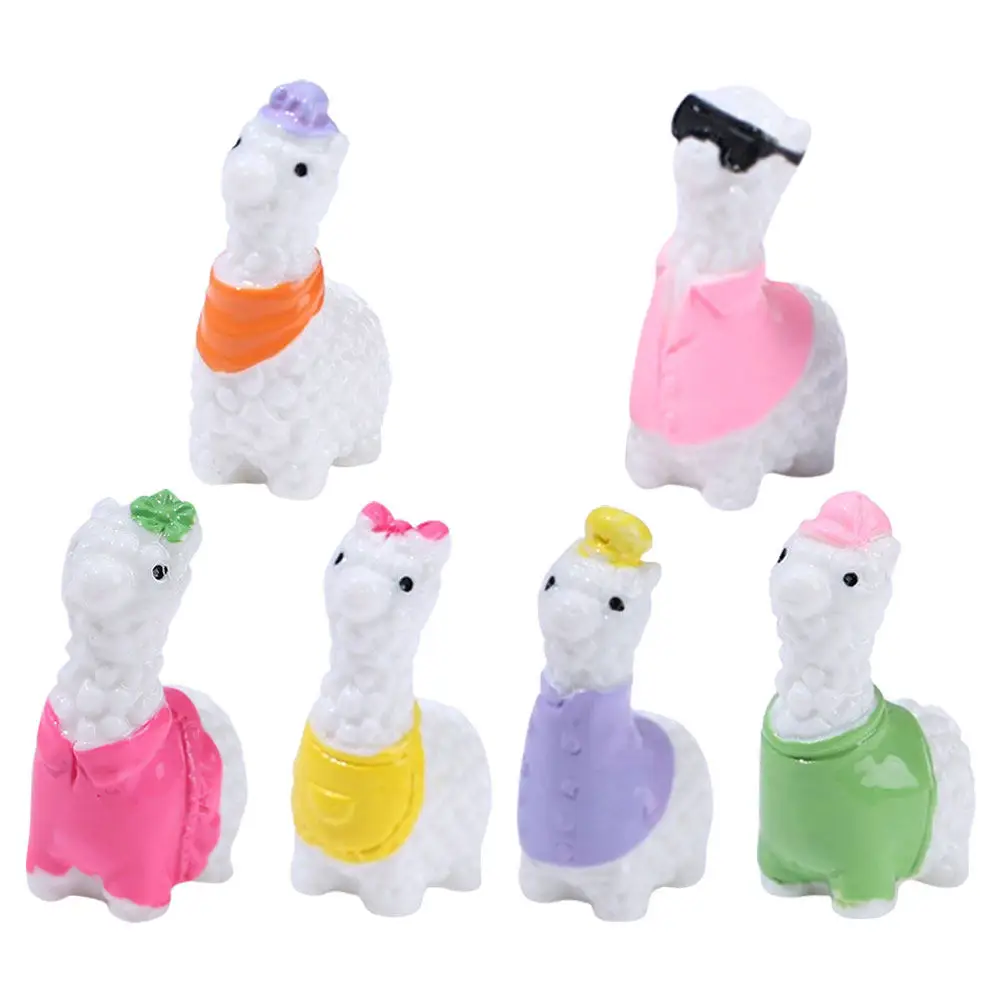 6Pcs Resin Mini Alpaca Statues for Garden Car Bookshelf Decoration Miniature Animal Adornment Desktop Micro Landscape Ornament