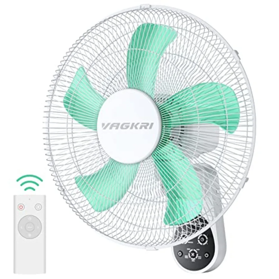 

Wall Mount Fan for Home Office Bedroom Living Room Garage, White Metal Plastic Fan with 5 Blades, 5 Speeds, 8-Hour Timer, 90 Os