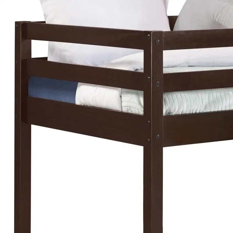 Tempat Tidur Tingkat Espresso Twin dengan Tangga & Ruang Belajar Kompak, Desain Hemat-Ruang untuk Kamar Anak
