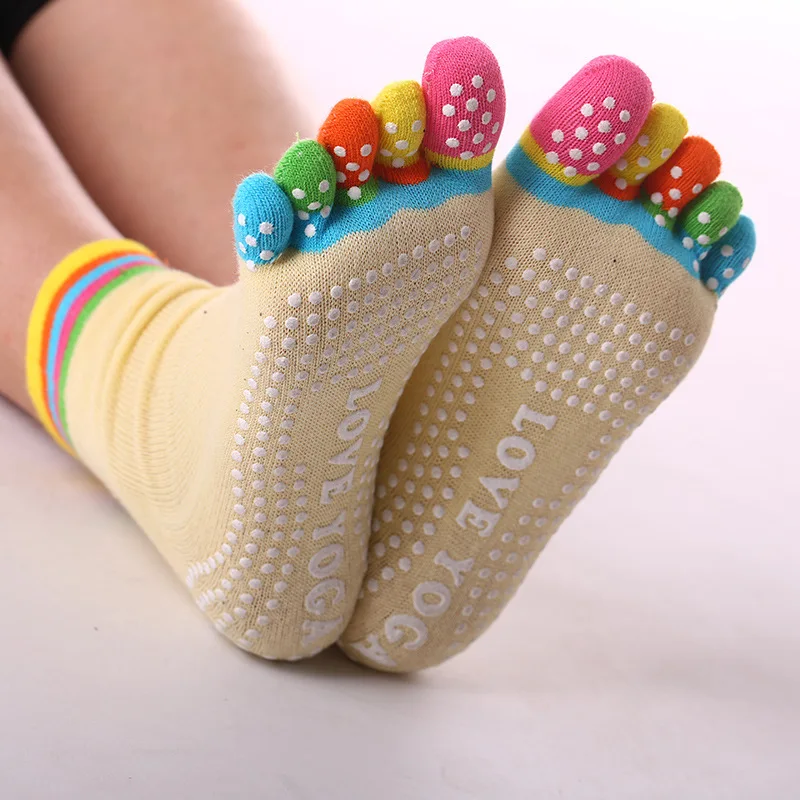 1 Pair Candy-colored Yoga Socks Rainbow Five-toe Split Non-slip Dance Socks Socks for Yoga Dancers