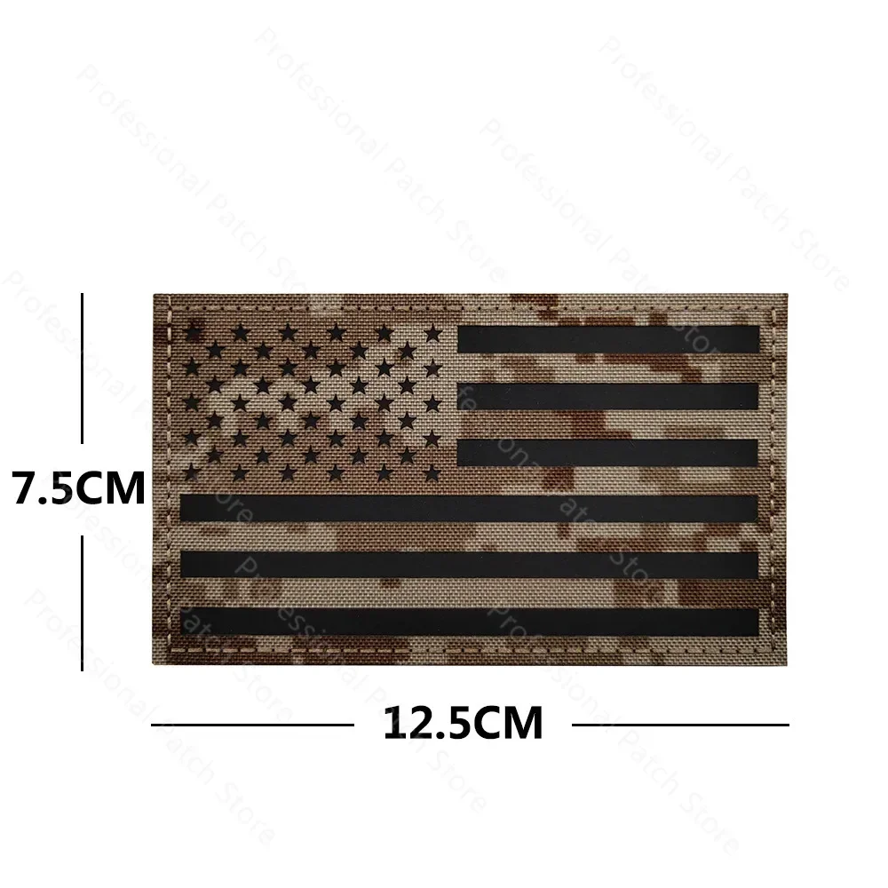 Reflective US USA Flag Patch Reversed  Infrared IR United States American Tactical Military Fastener Backing Emblem