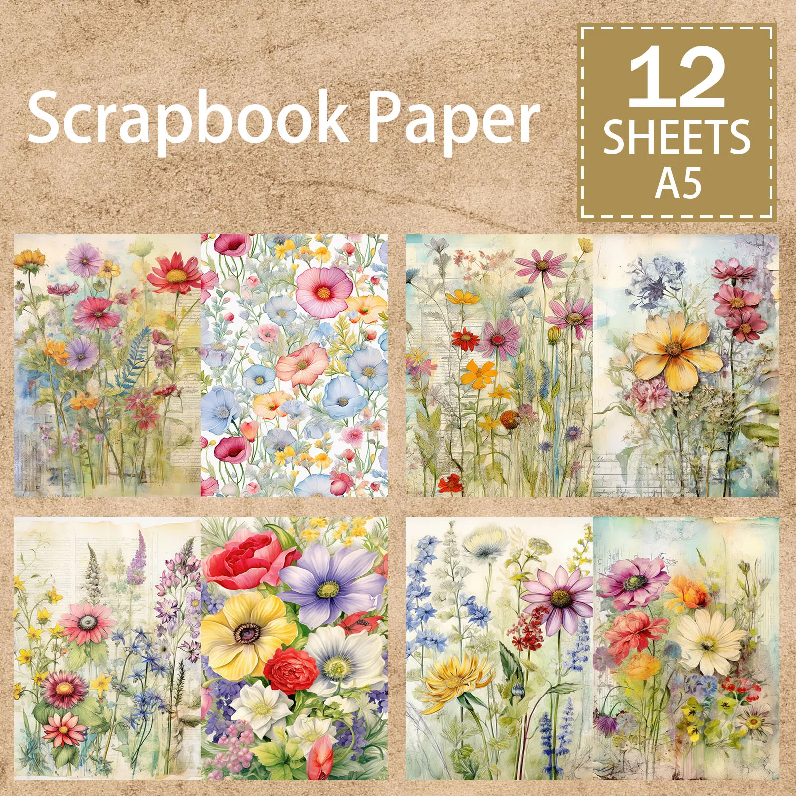 Plante guirlanda do fundo da flor para meninas, planejamento do diário do grunge vintage, Scrapbooking, tamanho A5, 12 folhas