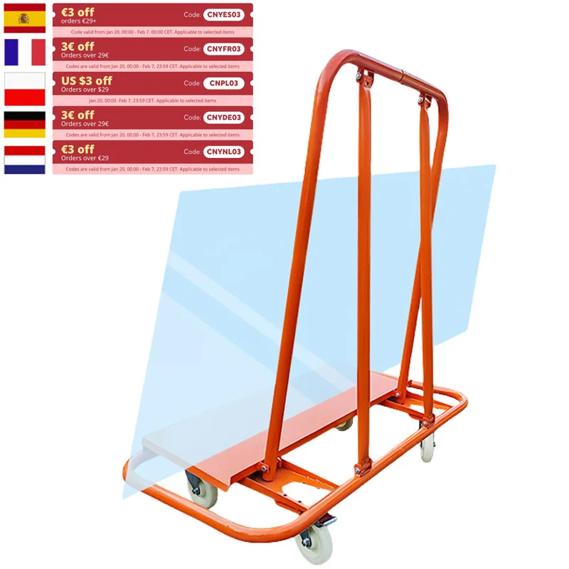 Drywall Cart Dolly 997.9kg Load Capacity, Four Nylon Wheels 2 with Brakes Heavy Duty Plasterboard Trolley for Warehouse Factorie